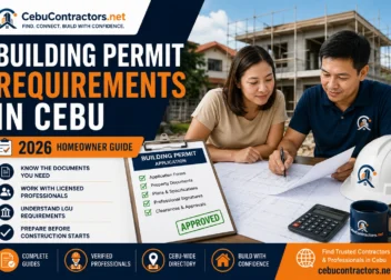 Homeowner and architect reviewing building permit requirements for a Cebu construction project