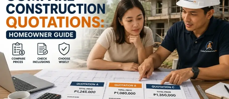 Filipino homeowner comparing construction quotations from contractors for a house project in Cebu